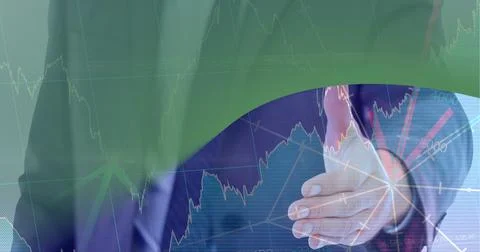 Financial data processing against mid section of businessman approaching for a 库存照片