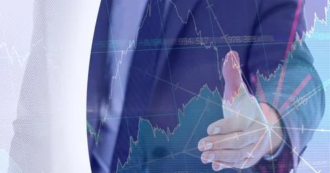 Financial data processing against mid section of businessman approaching for a Stockfoto's