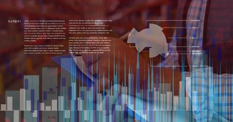 Financial data processing against mid section of man taking notes on clipboard Stock Photos