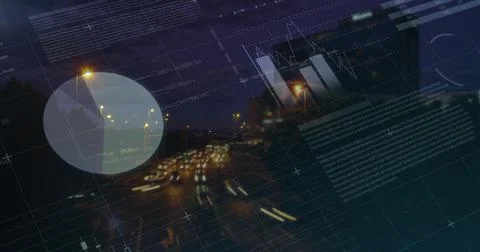 Financial data processing against night city traffic Stock Illustration