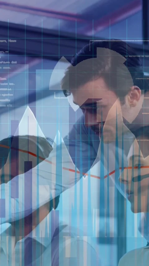 Financial data processing against team of customer care executives working at Stock Footage 331649931
