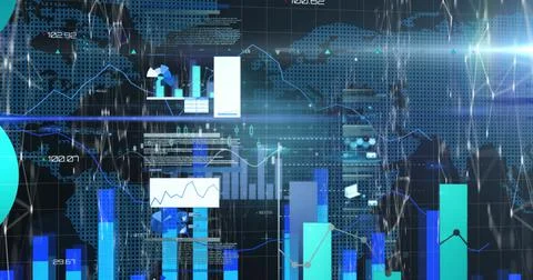 Financial data processing against world map Stock Illustration