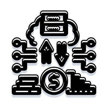 Financial data processing and analysis conceptual icon set Illustrazione stock