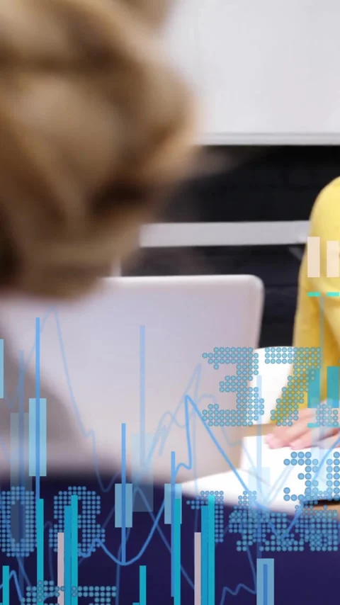 Financial data processing animation over people working in office Stock Footage 341976994