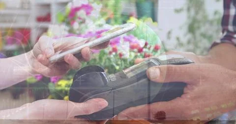 Financial data processing binary coding over earth and wind turbine Foto stock