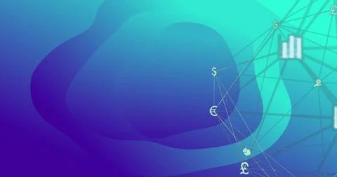 Financial data processing image over blue and green abstract background 스톡 일러스트