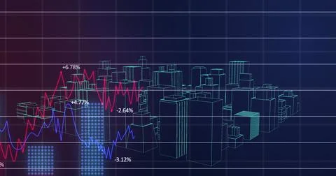 Financial data processing over 3d model of cityscape. Stock Illustration