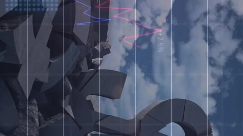 Financial data processing over broken dollar symbol against clouds in the blue Stock Footage 312284214