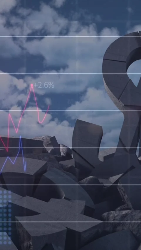 Financial data processing over broken dollar symbol against clouds in the blue Stock Footage 324433185