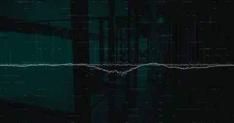 Financial data processing over cityscape against dark background Ilustração Stock