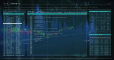 Financial data processing over computer interface with data processing against Illustrazione stock