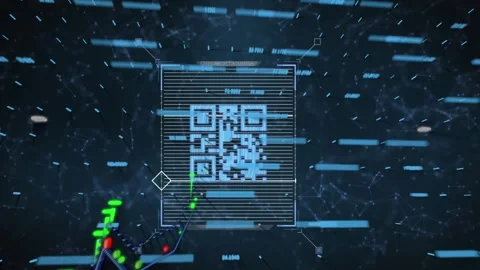 Financial data processing over qr code scanner against network of connections on 動画素材 326624874