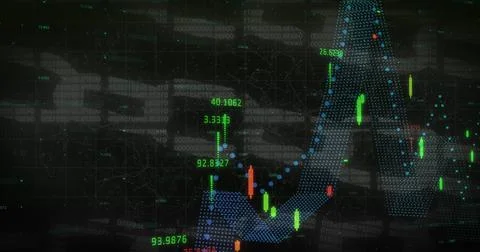 Financial data processing over security chain against blue background Stockillustratie