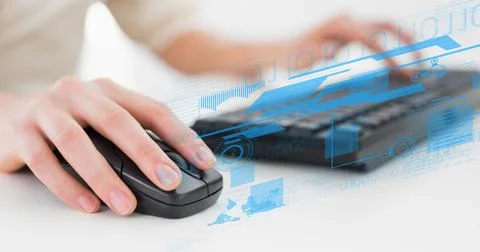 Financial data processing over woman using computer Stock Photos