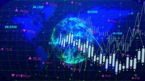 Financial data processing over world map and digital globe animation Stock Footage 329565571