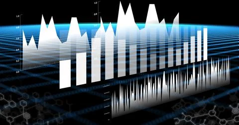 Financial data processing statistics recording over grid in background 스톡 사진