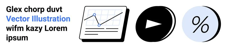 Financial Data Report With Line Graph, Play Button, and Percentage Icon Stock Illustration