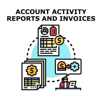 Financial data reports processing billing transactions Stock Illustration