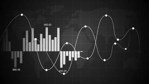 Financial data screen with bar charts and line graphs over a world map back.. Stock-Footage 337266561