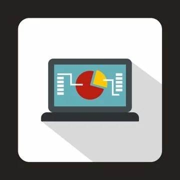 Financial data on the screen icon, flat style Stock Illustration