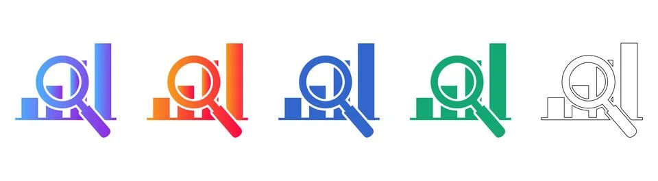Financial Data Search Icon Set with Gradient Effects Illustrazione stock