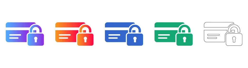 Financial Data Security and Card Protection Icons Stock Illustration