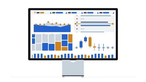Financial Data Session Screen Corporate Fintech Dashboard UI Blue Orange Vidéo 345264576