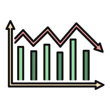 Financial data showing market analysis and falling arrow Stock Illustration