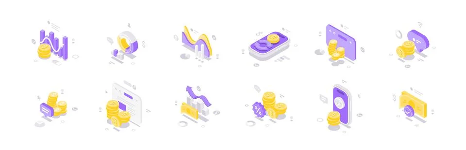Financial data visualization and business analytics isometric vector illustra Stock Illustration