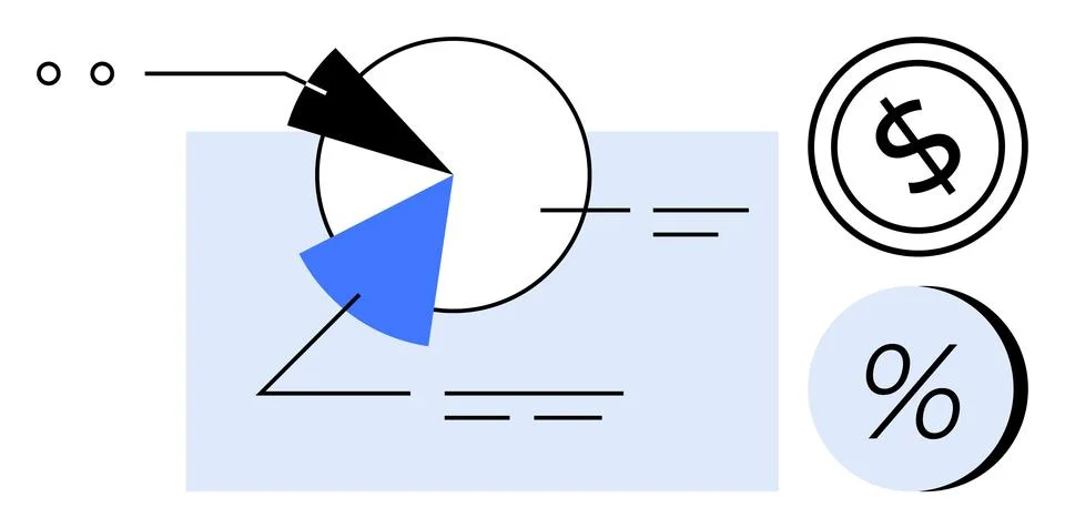Financial Data Visualization with Pie Chart, Dollar Sign, and Percentage Symb イラスト素材