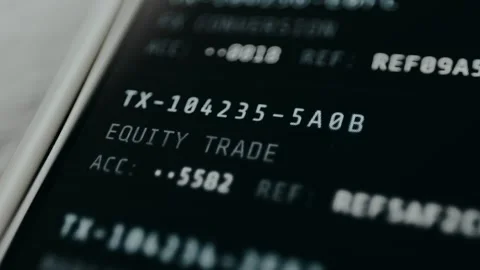 Financial database displaying transaction logs with unique identifiers Stock Footage 331569304