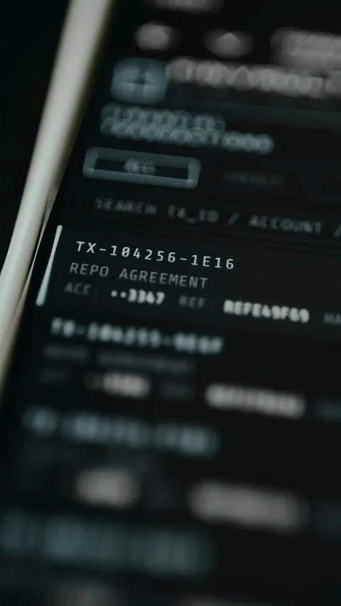 Financial database interface with TX IDs, account numbers, and hash values Stock Footage 331570514