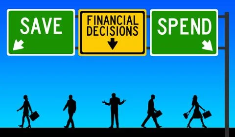 Financial decisions save spend Stock Illustration