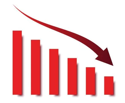 Financial decline bar graph with arrow and shadow effect Stock Illustration