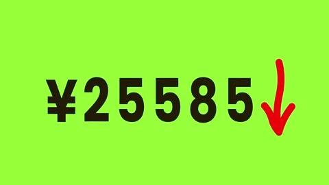 Financial decline depicted by falling yen currency symbol and numerical val.. Stock Footage 325763353