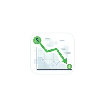 Financial decline graph with dollar sign and downward green arrow Stock Illustration