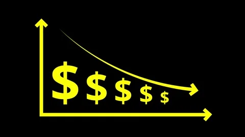 Financial Decline Graph with Dollar Symbols on Dark Background. Falling Rev.. 스톡 동영상 336881065