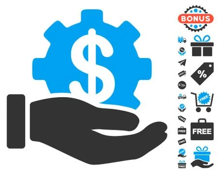 Financial Development Gear Hand Icon With Free Bonus Stock Illustration