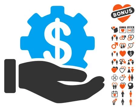 Financial Development Gear Hand Icon With Bonus 스톡 일러스트