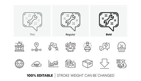Financial diagram, Quick tips and Office box line icons. For web app, printing Stock Illustration