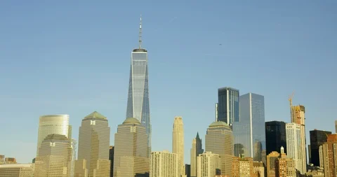 The Financial District With The Iconic World Trade Centre And NYC Skyline Stock Footage 112219317