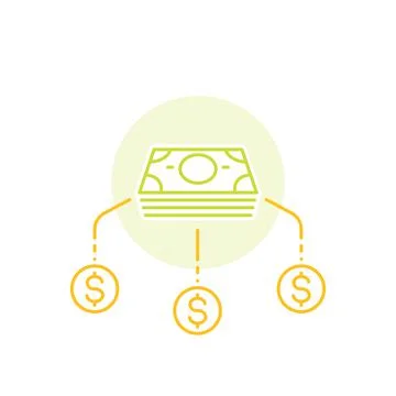 Financial diversification, money split, investments vector line icon Stock Illustration