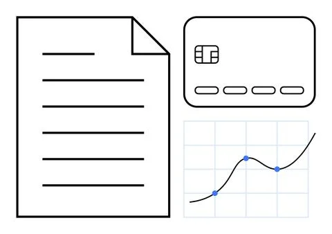 Financial Document Analysis Featuring Credit Card and Rising Data Graph Stock Illustration