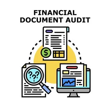 Financial document audit process for verifying accounting data Stock Illustration