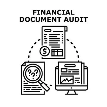 Financial document audit process for verifying accounting data Stock Illustration
