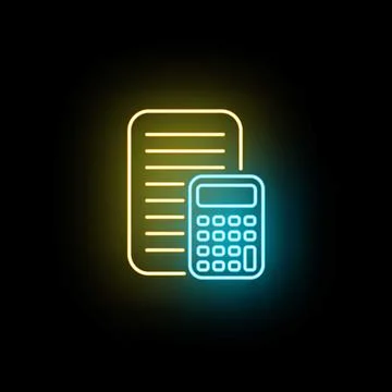Financial document calculation neon icon on black background Stock Illustration