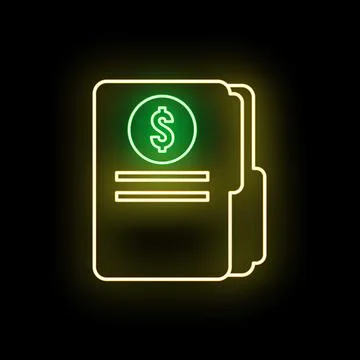 Financial document folder icon with glowing neon effect 스톡 일러스트