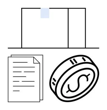 Financial Document Management with Laptop, Paperwork, and Dollar Coin for B.. Stockillustratie