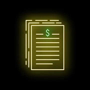 Financial document neon icon showing dollar sign 스톡 일러스트