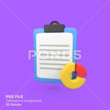 Financial document with pie chart isolated 3d render icon illustration PSD Template